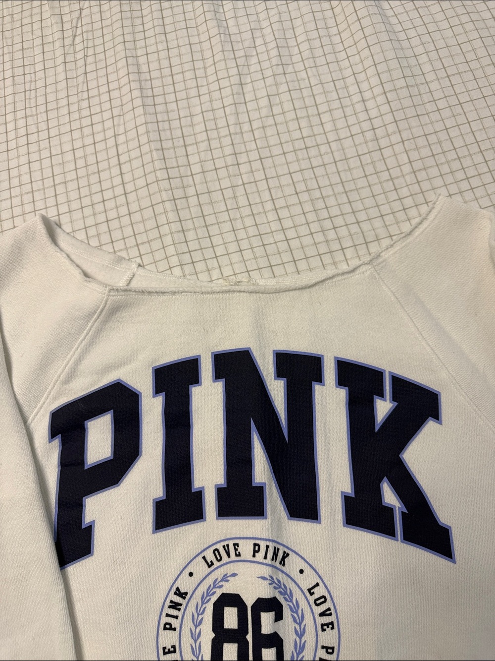 PINK Victoria's Secret White Sweatshirt with Navy Logo - Picture 3 of 3